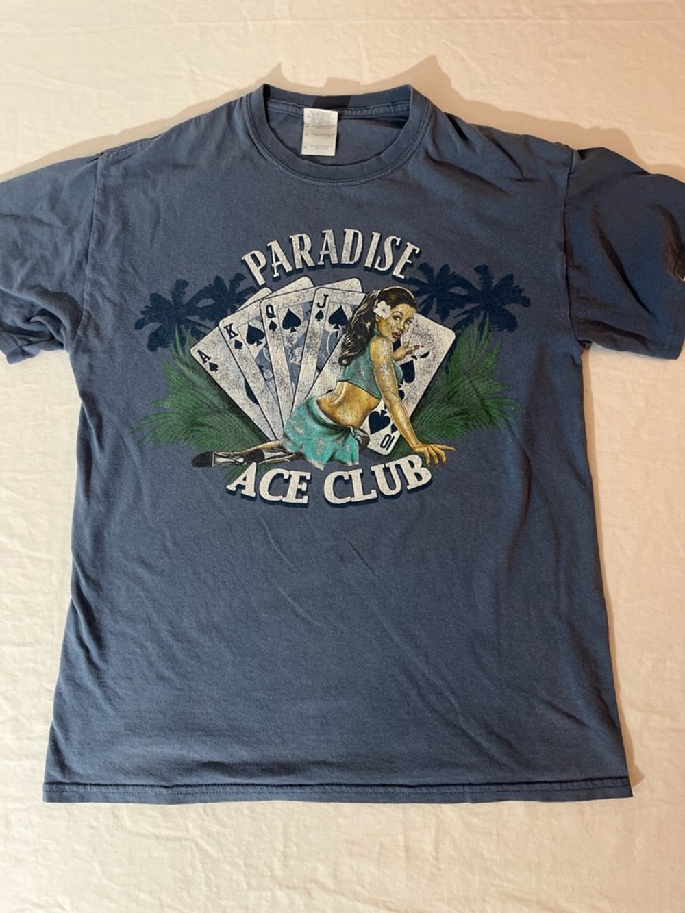 Poker Players Navy Paradise Ace Club Graphic T-Shirt Size M